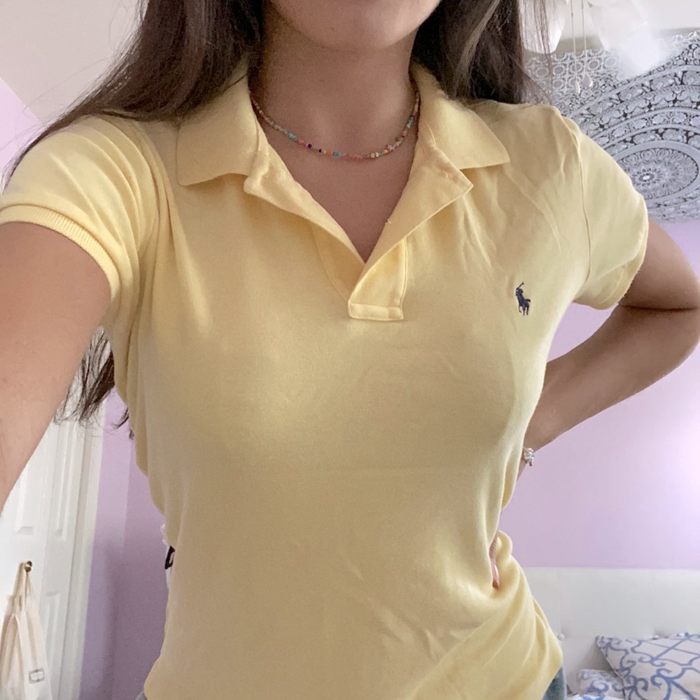RARE- VINTAGE authentic polo ralph lauren collared polo top- yellow, S
